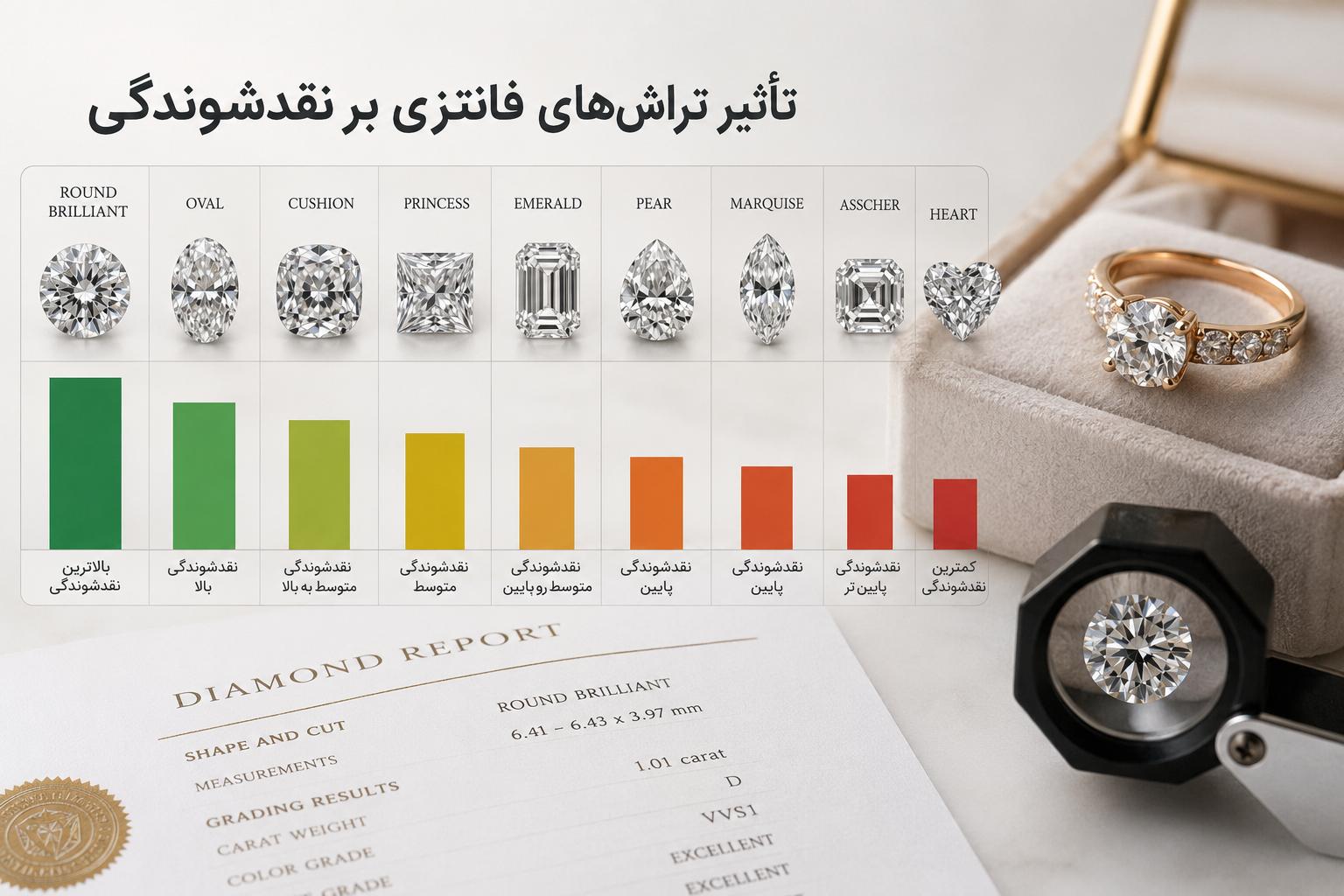 تأثیر تراش‌های فانتزی بر نقدشوندگی جواهرات و الماس